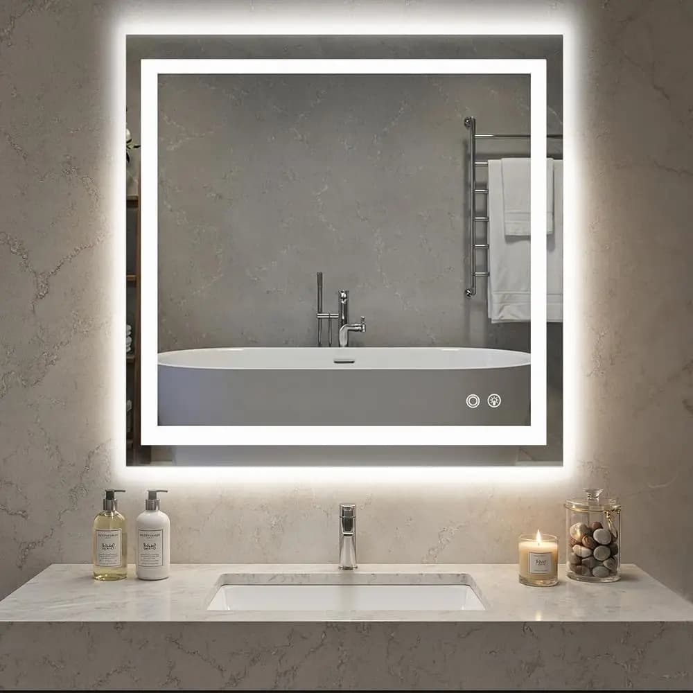 Specchio da Bagno LED Intelligente 36"x36" con Luci e 3 Temperature di Colore, Dimmerabile, Funzione Memoria, Specchio per Trucco