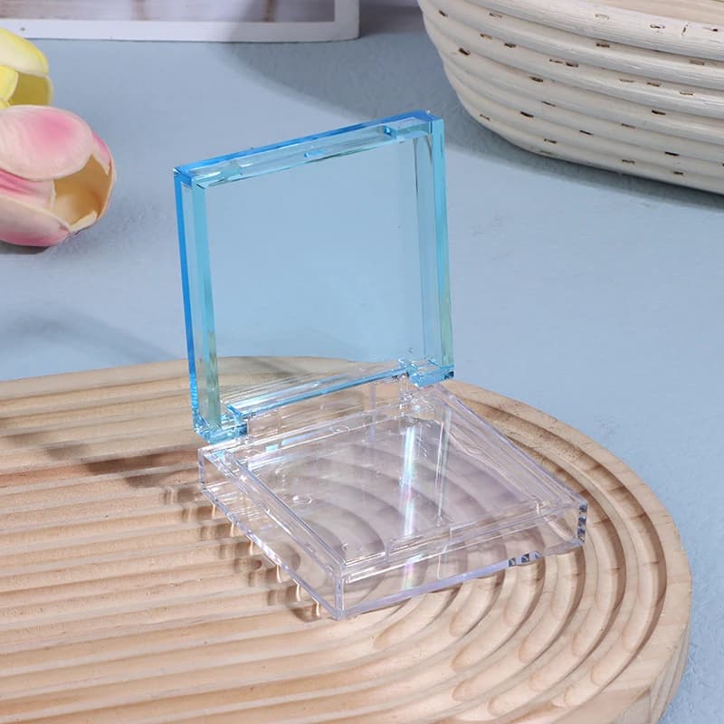 Scatola porta unghie finte a doppio strato, blu/bianca/trasparente, per uso personale e professionale.