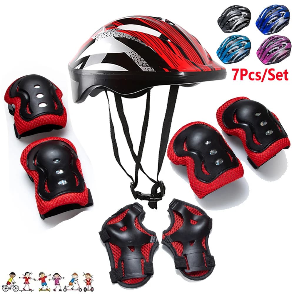 Set di Protezioni per Bambini 7 Pezzi, Casco e Protezioni per Pattinaggio a Rotelle per Ragazzi e Ragazze, Protezioni per Ginocchia, Gomiti e Polsi per Skateboard e Monopattino