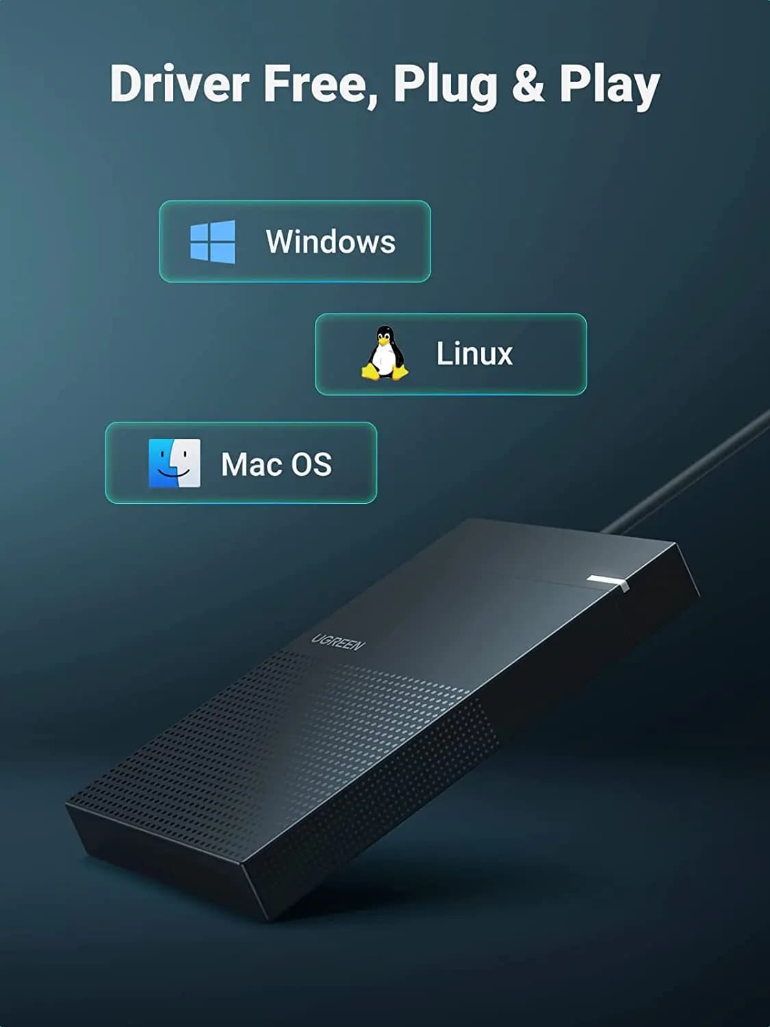 Box esterno UGREEN da 2,5 pollici per hard disk con cavo integrato da 0,5 m, custodia esterna SATA a USB senza attrezzi per SSD/HDD SATA