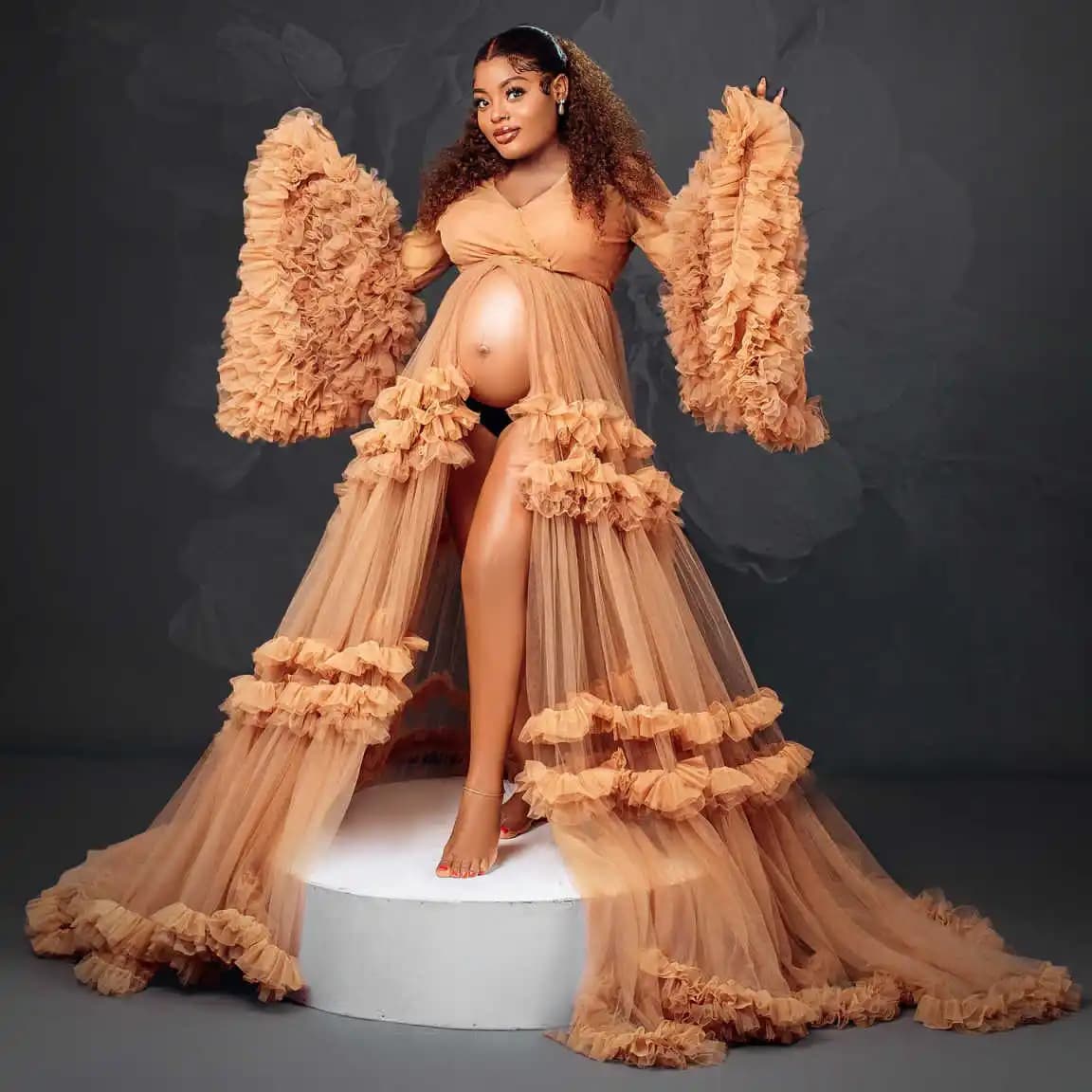 Fluffy Tulle Maternity Gowns Photo Shoot Custom Off Shoulder Women Long Dresses Beach Birthday Party Bathrobe Bridal Sleepwear
