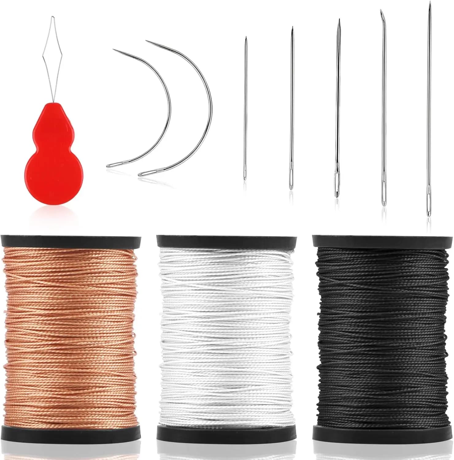 Kit da Cucito in Nylon Resistente - Include 3 Rotoli di Filo (73,5 iarde ciascuno, 3 Colori), 7 Aghi Sagomati, 1 Infilafilo