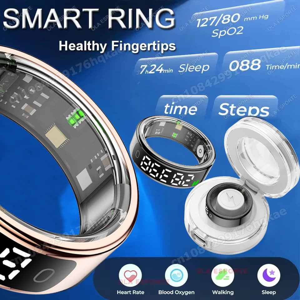 New Intelligent Ring with LED Display 2026, Cardiac Frequency Monitoring, Blood Oxygen/Pression, Sleep Monitoring, Waterproof 5ATM, Sports Ring for Women and Men