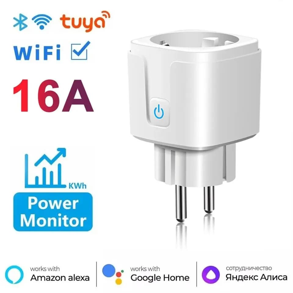 WiFi Tuya EU 16A Smart Life socket with Spina WiFi monitor timing function with APP control and Alexa Google
