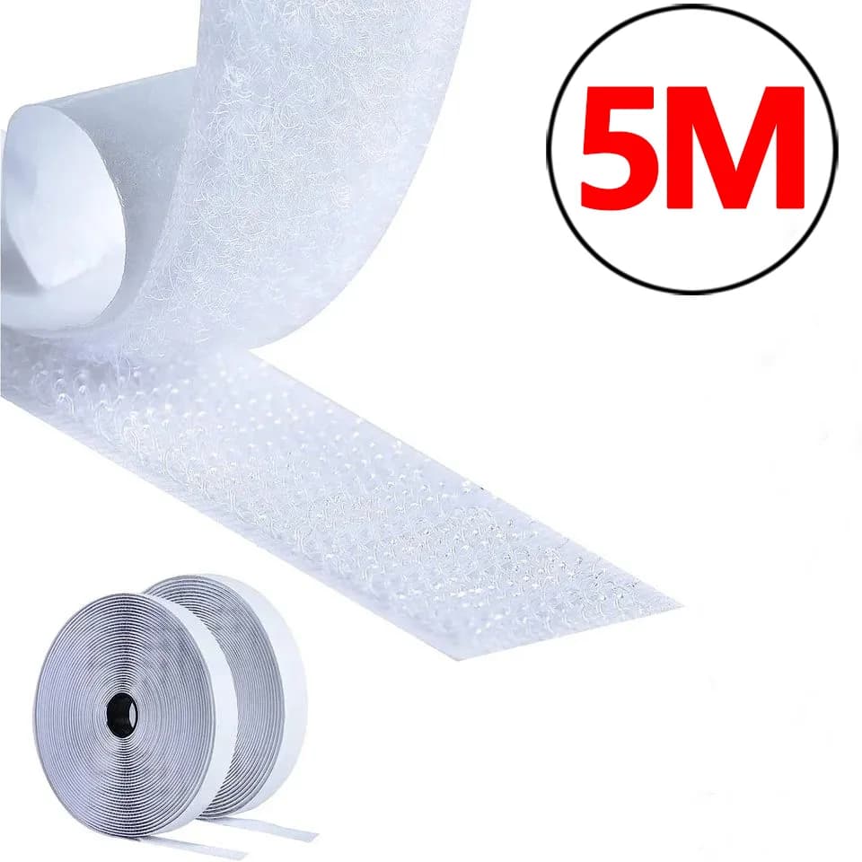 1/2/5M 20-50mm White Strong Self Adhesive Fastener Hook and Loop Strips with Glue Double-Side Mounting Tapes for DIY Craft