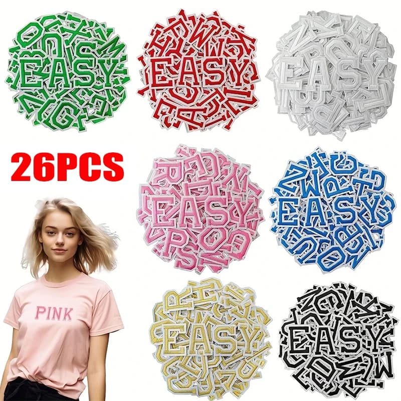 26PCS A-Z English Letter Embroidered Patches Hats T-Shirt Ball Suit Sew Decorate Patch Iron On Patches Uniform Bags Jackets DIY
