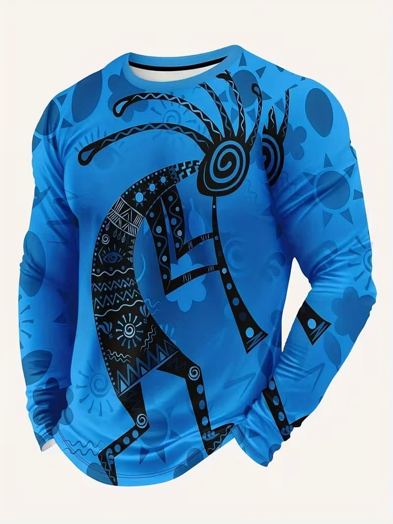 T-Shirt a Maniche Lunghe con Stampa 3D di Motivi Etnici Africani Tradizionali Vintage, Maglietta Casual Personalizzata per Uomo e Donna