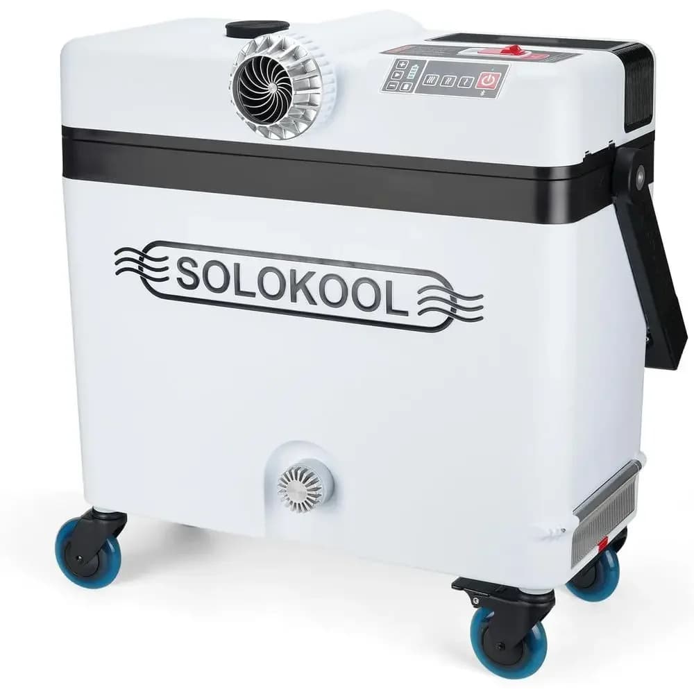 3-in-1 Insulated Cooler, Portable AC, and Bluetooth Speaker with 20V 6ah Battery and 12V Cigarette Plug, Bluetooth Smart Control