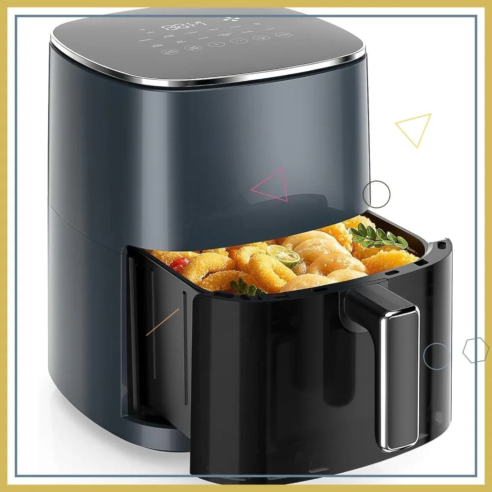 Friggitrice ad aria quadrata da 6QT con finestra, forno familiare 12-in-1, 400 ° F Rapid Crisp, cestello antiaderente, grigio