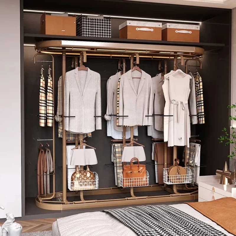 Rotating hanger 360-degree floor-to-ceiling multi-functional staircase cloakroom corner wardrobe household clothes storage