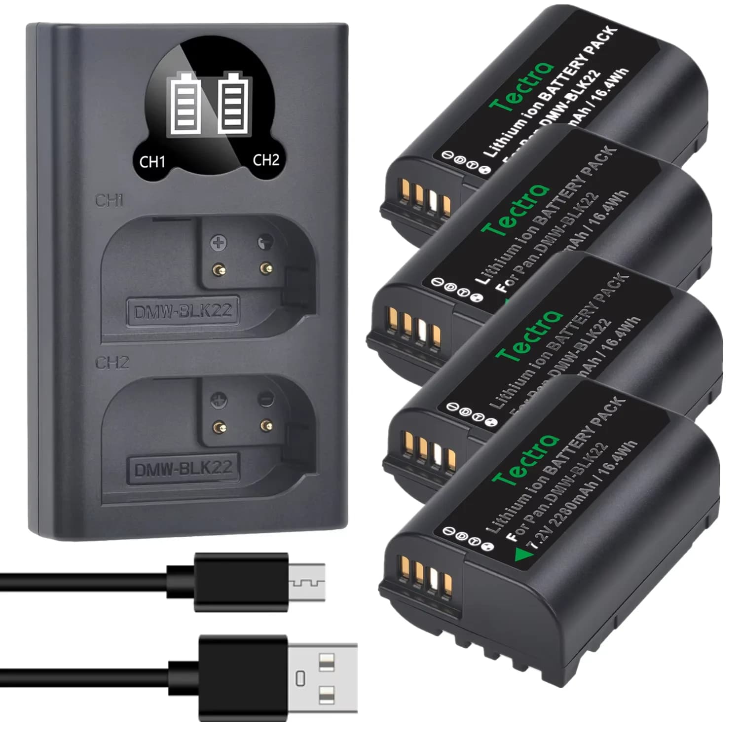 Batteria DMW-BLK22 da 2280 mAh e caricatore doppio per Panasonic Lumix DC-S5 DC-S5 II DC-S5 IIX GH5 II GH6 S5II S5IIX S5M2 S5M2X GH5M2
