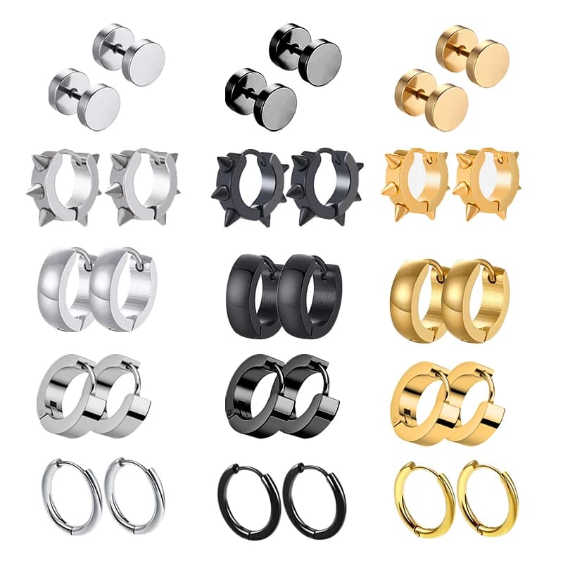 1 pair of unisex stainless steel earrings in black gold color for women man punk gothic piercing earrings fake jewelry