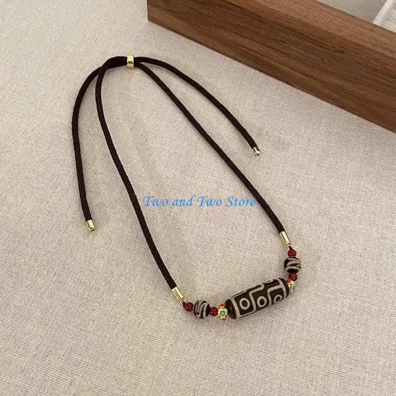 HX6F Collana tradizionale tibetana con nove perline, pietra naturale, potenziatore della saggezza