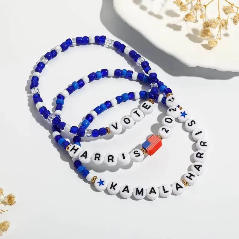 New Set VOTE Bracelets for Female Election 2023, Dust Chain with Red Pearls, White and Blue, Jewelry and Accessories of Fashion Transfrontalers