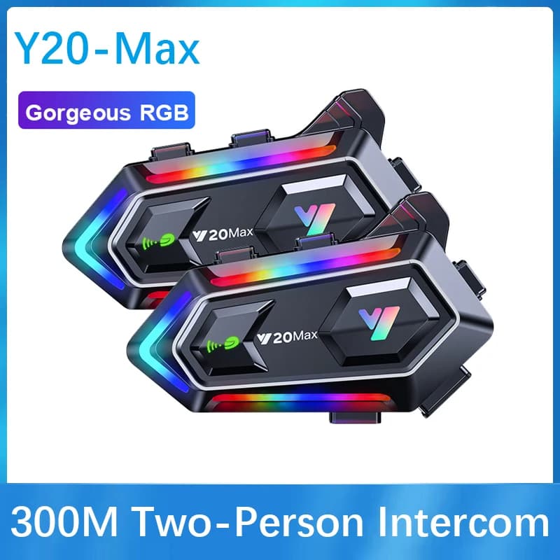Y20 MAX Motorcycle Helmet Bluetooth Headset Intercom RGB Colorful Light Effect V5.3 1000mAh Battery With Mixing IPX6 Waterproof