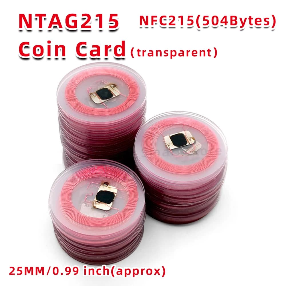 NFC NT/AG 215 Carte trasparenti con monete Tag RFID da 13,56 Mhz Carte compatibili con telefoni cellulari e dispositivi abilitati Tagmo NFC