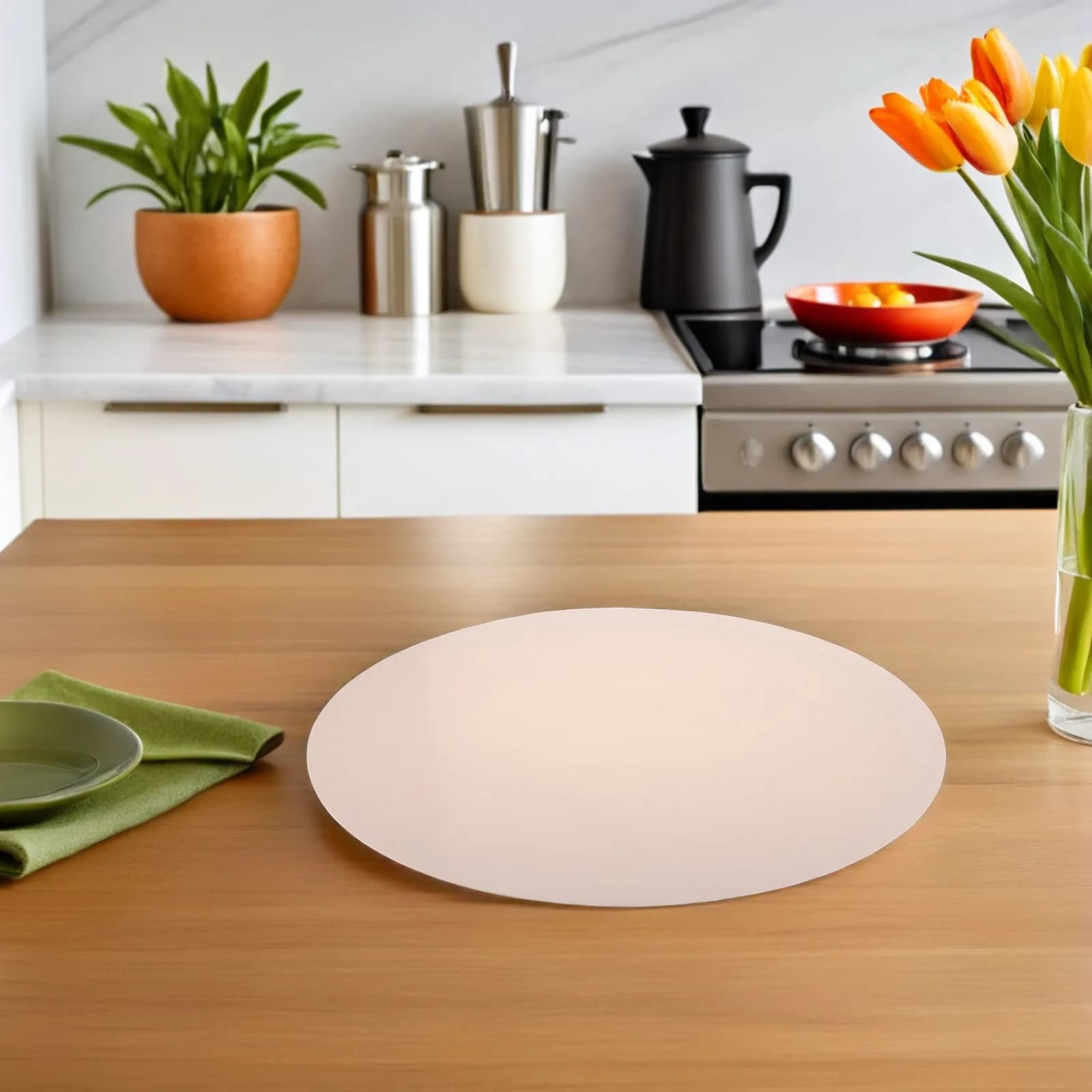Tappetino da Taglio in Silicone Beige Antiscivolo Rotondo, Tappetino Ammortizzante Antiscivolo per Piano Cucina, Stabilizzatore per Tagliere