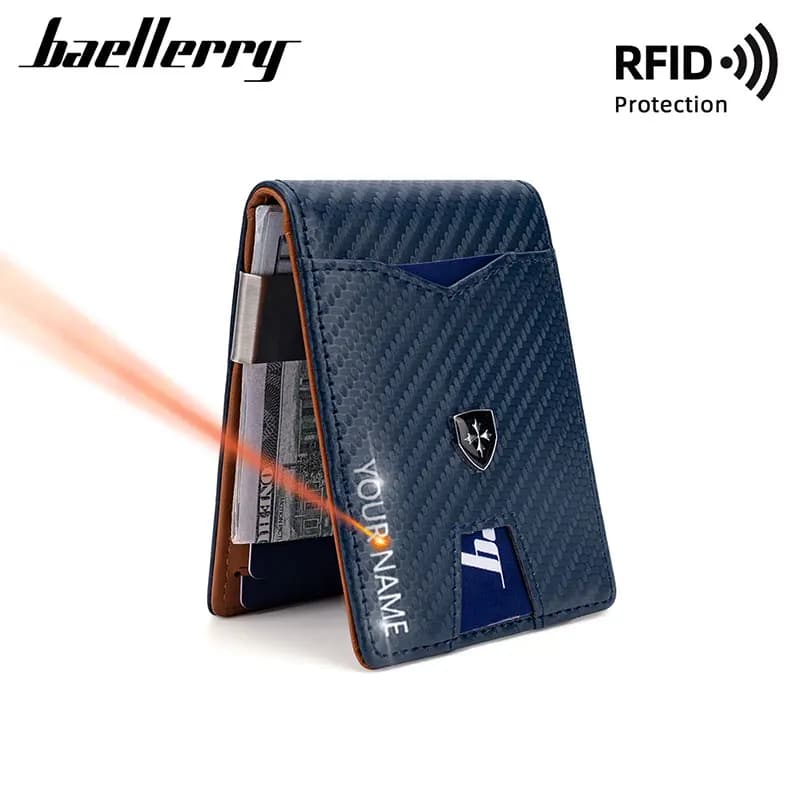 Nuovo nome RFID incisione semplice portafogli per carte da uomo corti porta carte in fibra di carbonio portafoglio maschile sottile portafoto clip per carte da uomo