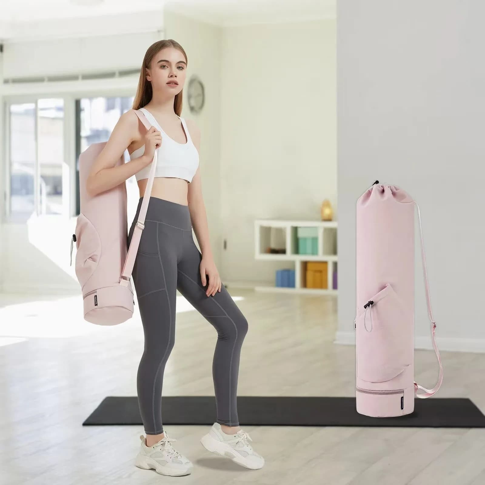 Borsa a tracolla da donna per tappetino yoga, borsa sportiva cilindrica, borsa portaoggetti multifunzionale con tracolla, borsa unisex