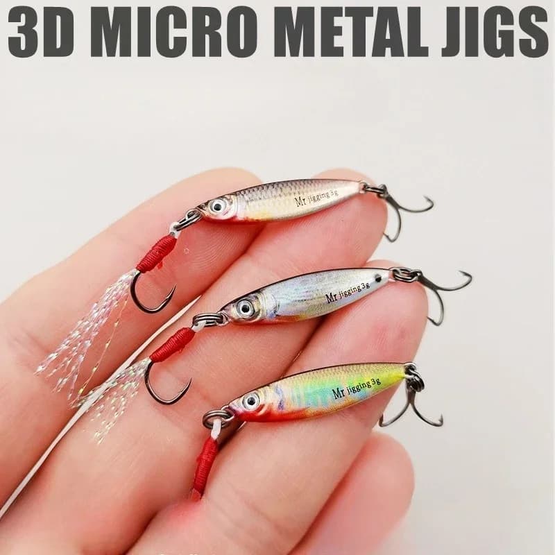 Micro Size Piastra di Ferro Esca 1.5/3/5g 3D Mini VIB Richiamo di Metallo Fuso Jig Cucchiaio Pesca Pesce Micro Paillettes Esche Da Pesca Esca Artificiale
