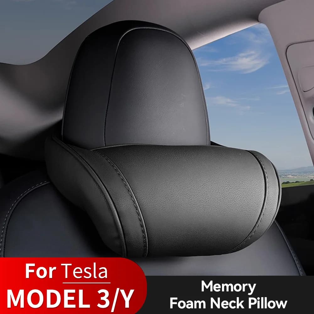 YZ per Tesla Modello 3/Y/X Juniper Highland Collo Cuscino Sedile Poggiatesta Viaggio Resto Cuscini in memory foam in pelle PU Accessorio per auto Nuovo