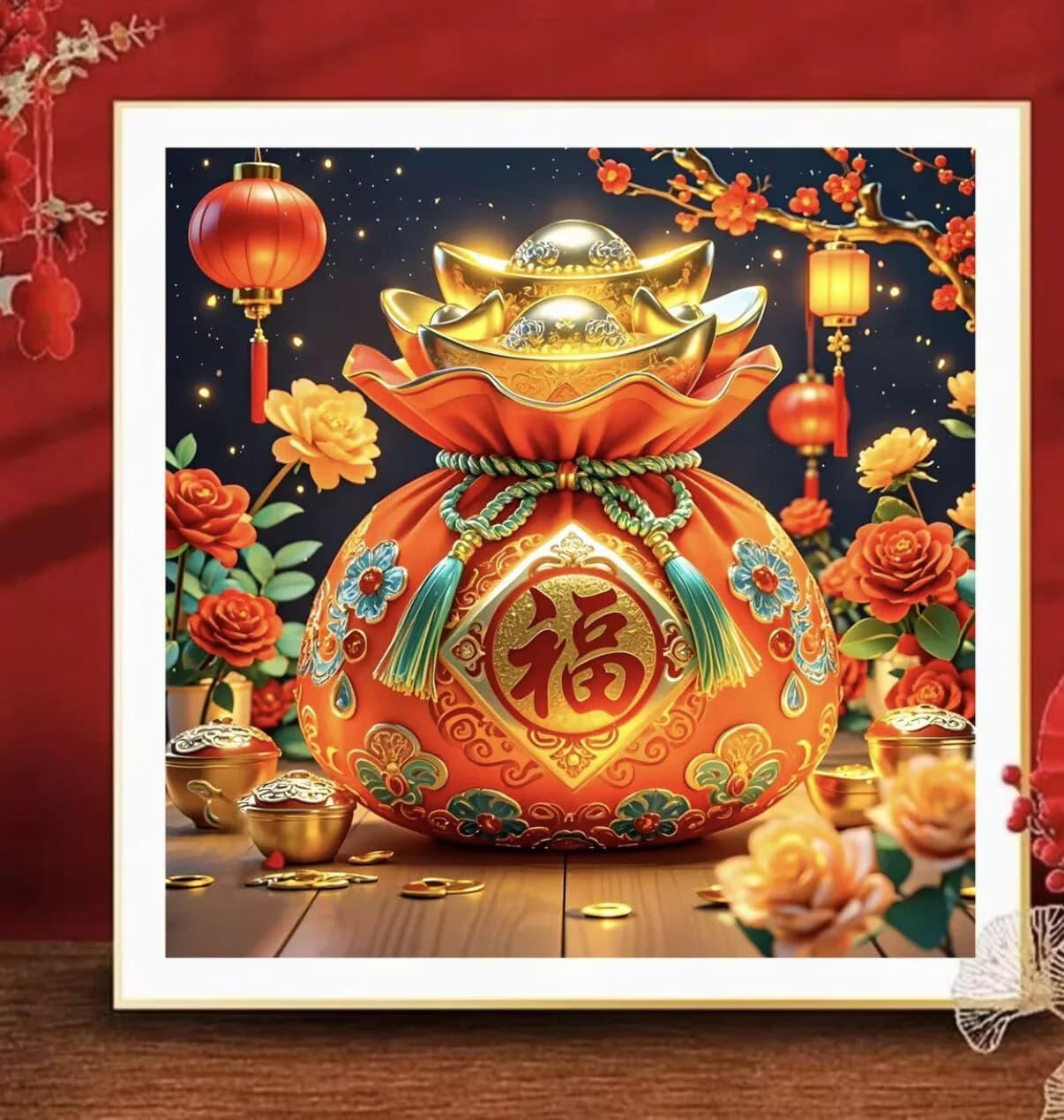 Kit Ricamo Fai da Te 60x60cm Sacchetto Portafortuna Capodanno 9ct con Aghi e Fili per Punto Croce