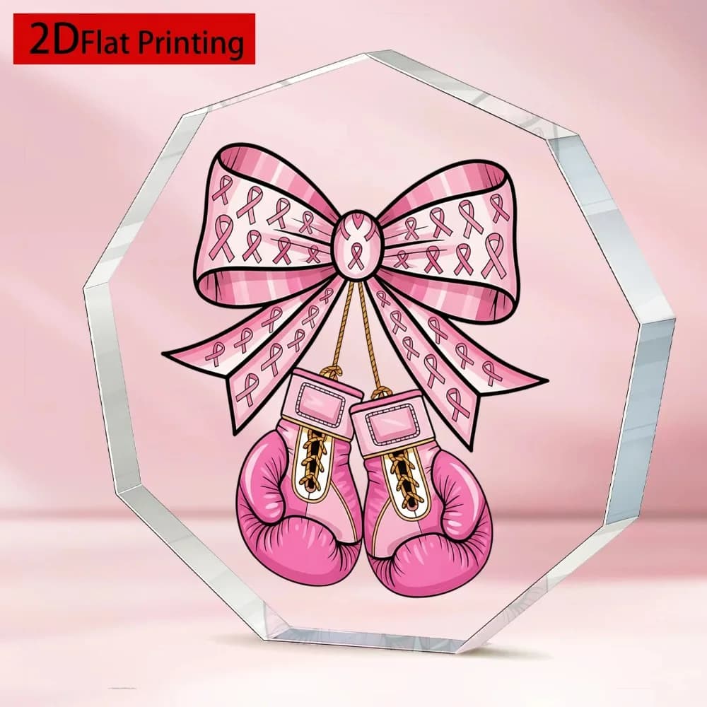 CIFBUY Acrylic Pink Boxing Gloves Sign Cute Bow 9-Sided Wall Decor for Girls Women Bedroom Gym Office Desk Ornament