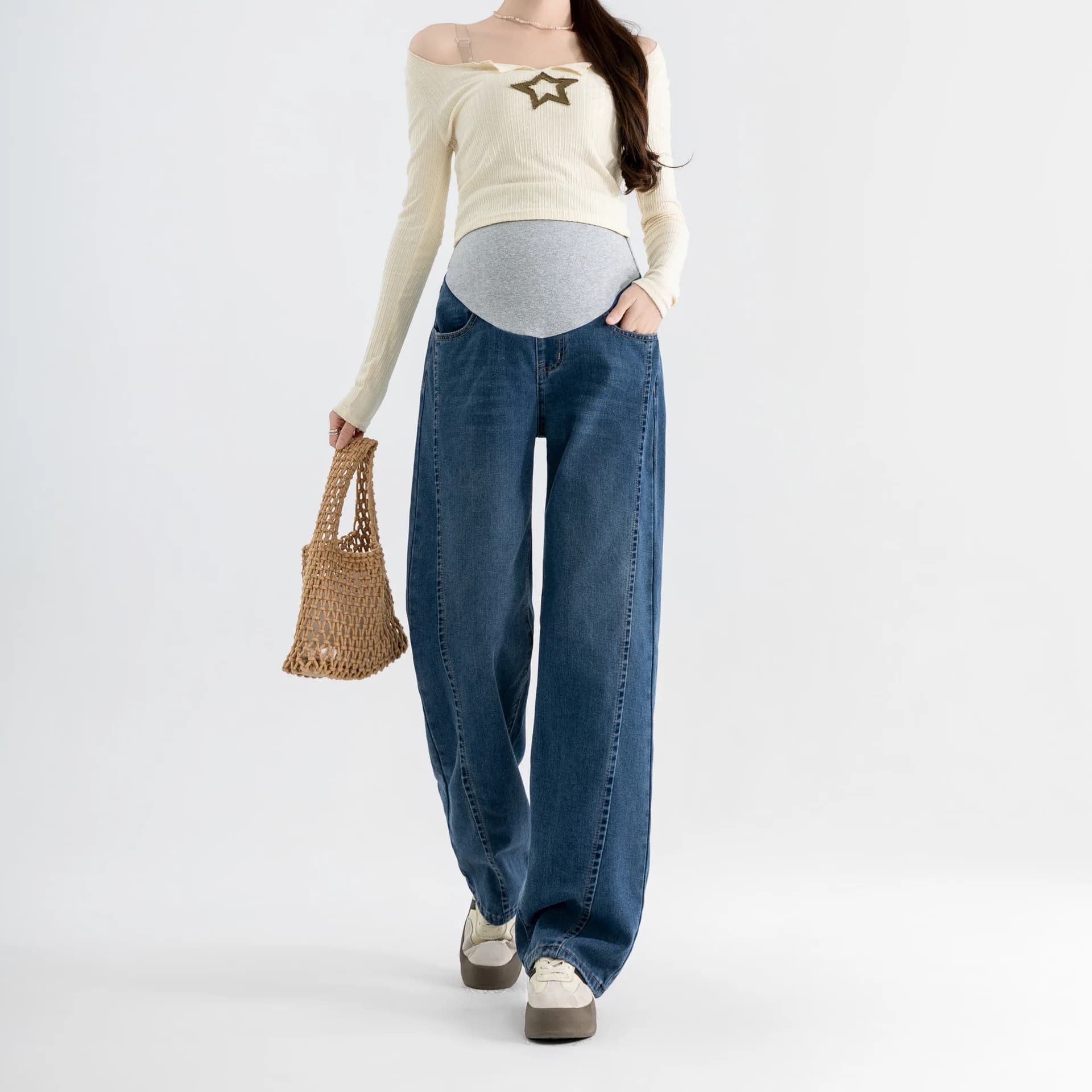 Jeans Dritti in Denim per Donne in Gravidanza, Pantaloni Larghi con Supporto per la Pancia, Nuova Collezione Primavera 2026, Abbigliamento Casual per la Gravidanza