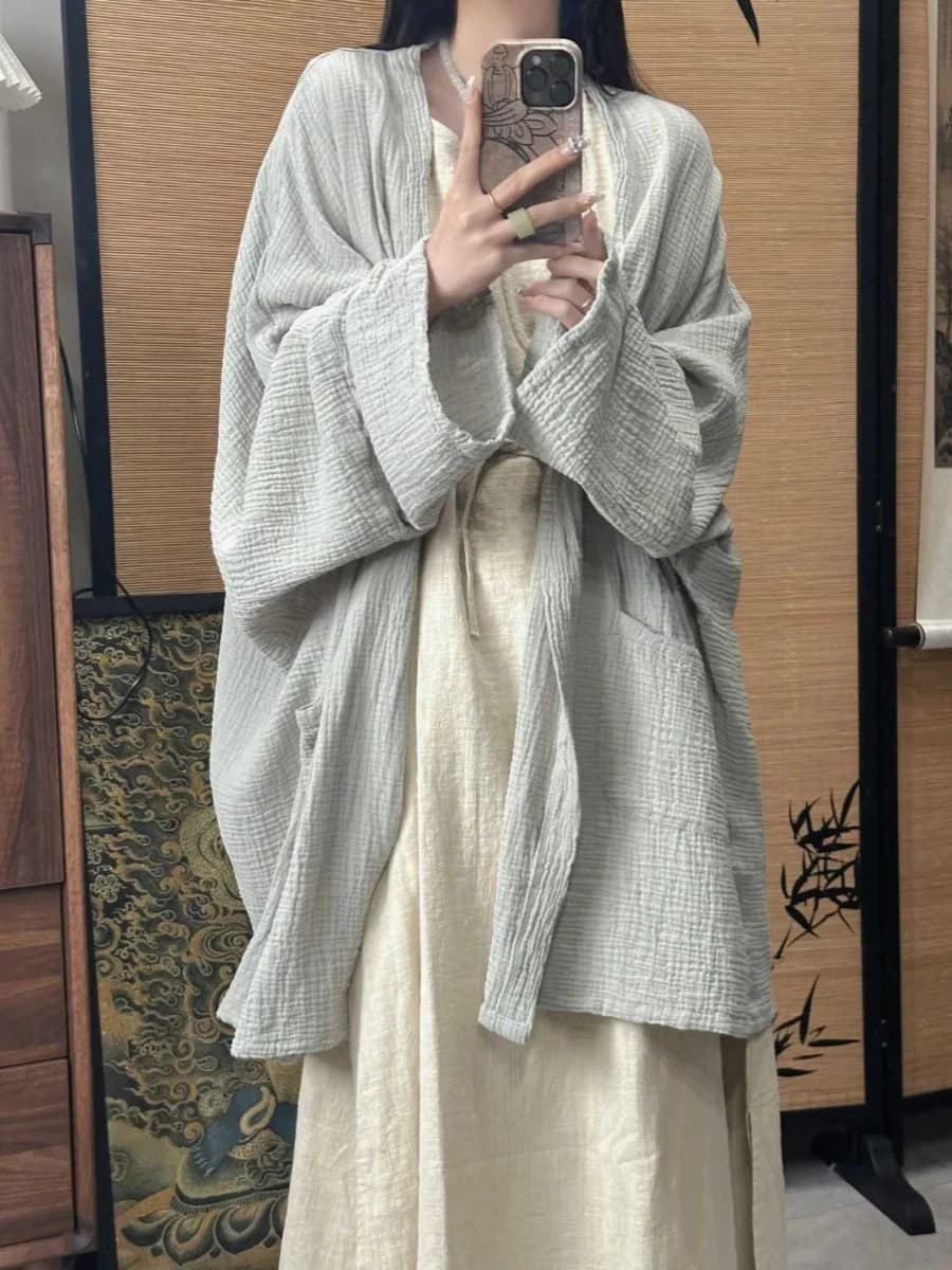 Completo due pezzi da donna in lino e cotone per primavera autunno: vestito senza maniche con cintura e gonna lunga ampia, stile dolce e raffinato.