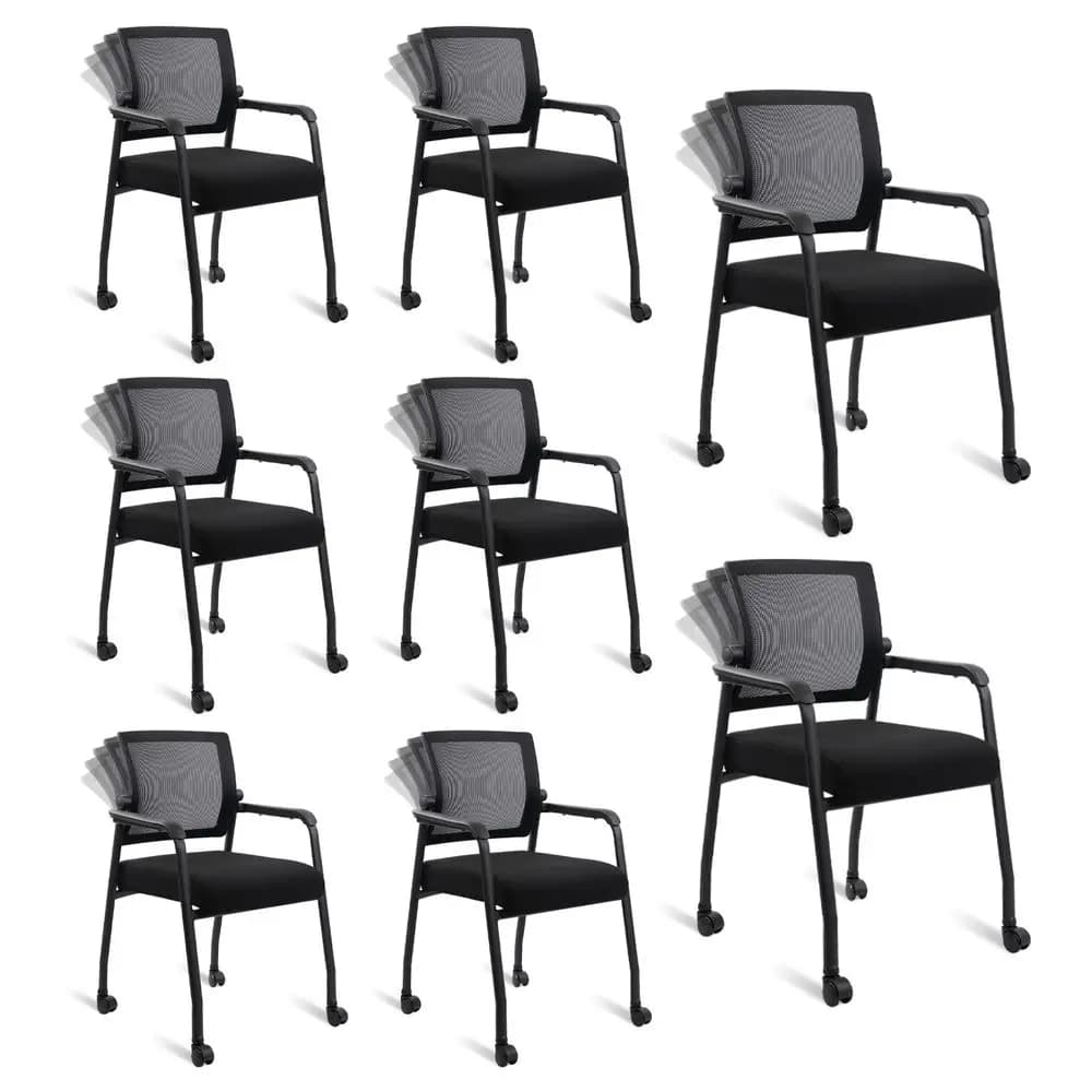 Sedie per Sala d'Attesa con Ruote, Schienale in Rete Regolabile, Sedia da Ufficio con Supporto Lombare Ergonomico e Cuscino Seduta Ispessito