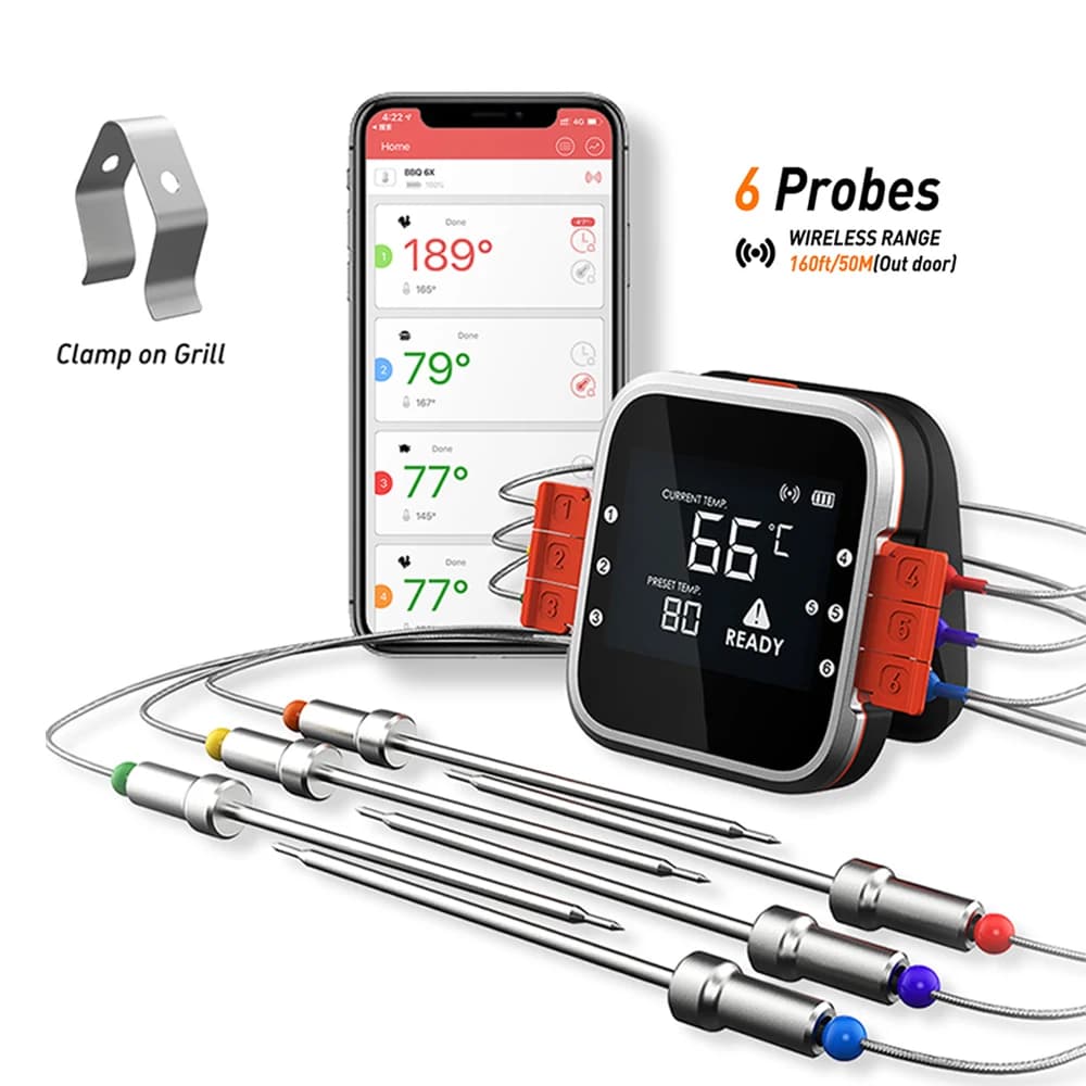 LanYuXuanSmart Wireless meat thermometer for remote digital Bluetooth barbecue 6 aluminum probes for home barbecue kitchen Ther
