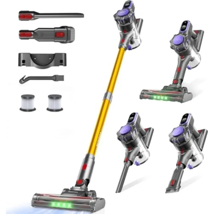 Cordless Vacuum Cleaner for Home Use, 45KPa 400W Stick Vacuum with Anti-Tangled Brush Roll, Lightweight Handheld Design in Blac