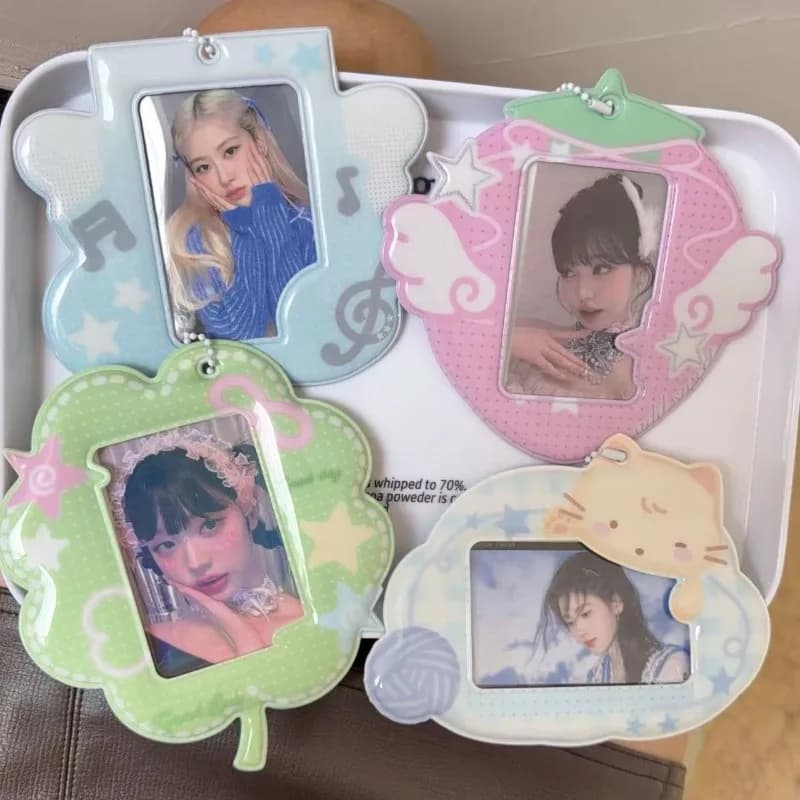 Korean Strawberry K-Pop Star Photo Card Holder Keychain Pendant 3inch Idol Fans Goo Photocard Case for Students Bag Decoration