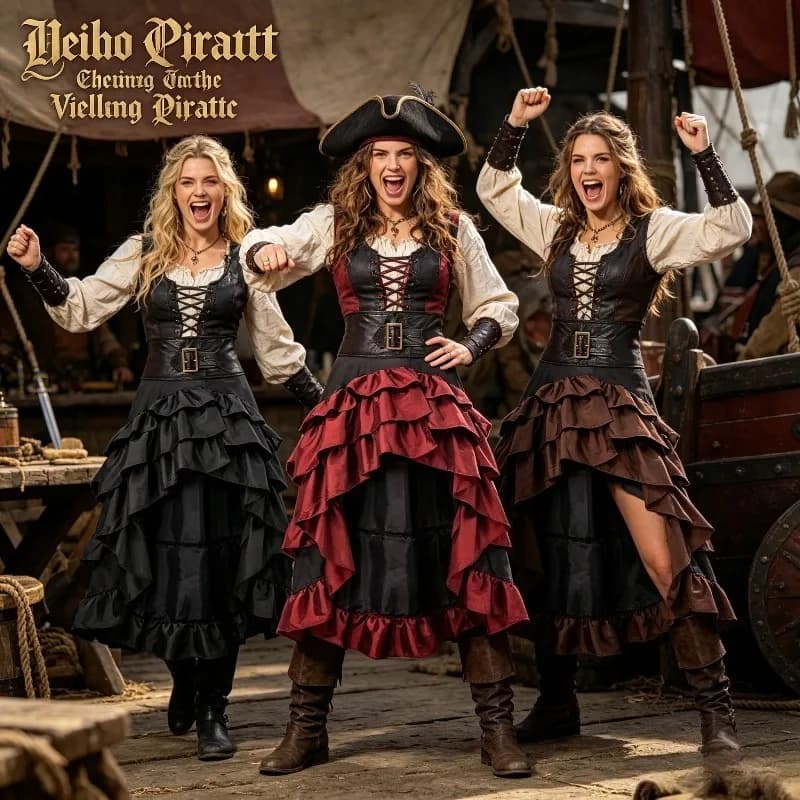Women's Medieval Asymmetrical Ruffled Pirate Skirt Gothic Long Design European Skirt Party Outfit