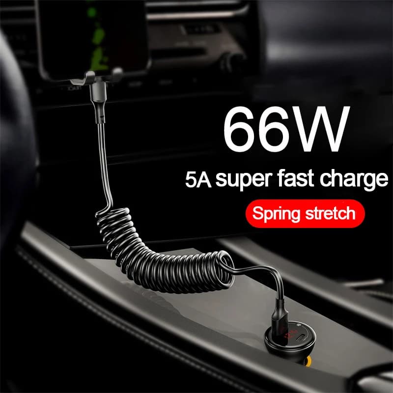 66W 5A USB Type C Data Cable 3A Micro USB Spring Pull Telescopic Fast Charging Cable for Android Phone Accessories Car USB Cable