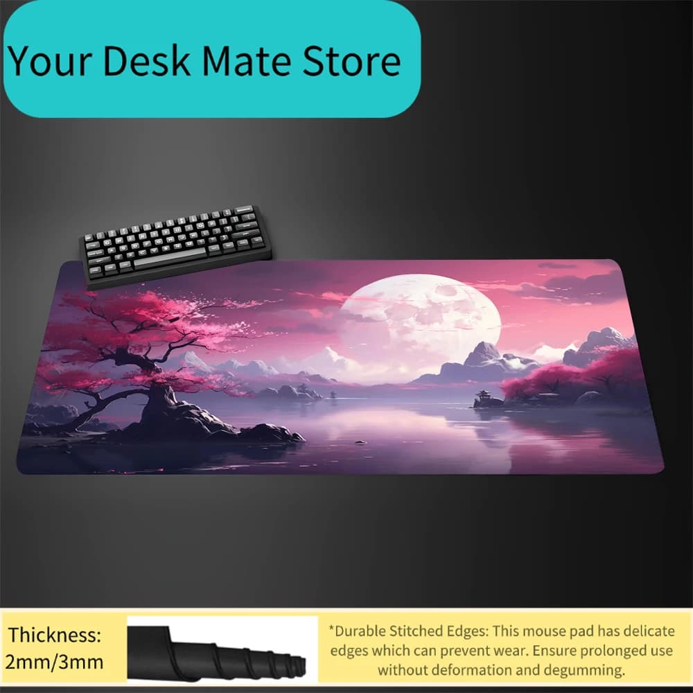 Tappetino per Mouse XXL Rosa Sakura, Tappetini da Gaming per PC e Ufficio, Stile Giapponese, Base Antiscivolo, Tappetino da Scrivania Artistico, Tappeti per Laptop, Tappetino da Gioco per Tavolo