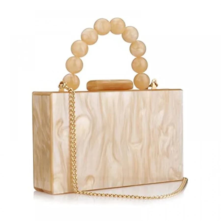 Borse da sera in acrilico, pochette effetto marmo, borse a tracolla da donna con catena di perle, per matrimoni, balli e feste formali
