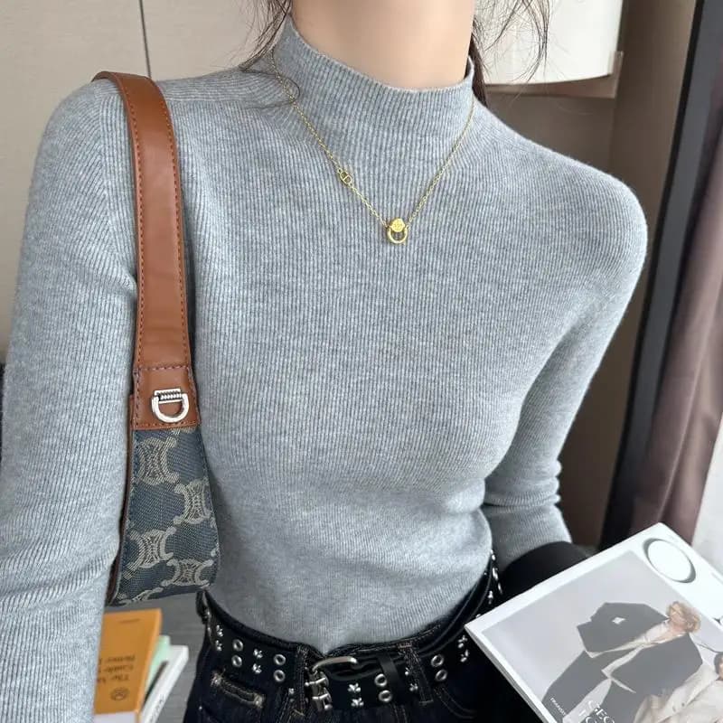 2026 Autumn Winter Women's Sweater Slim Long Sleeve Base Pullover Knitted Solid Color Turtleneck Sweater Versatile Warm Tops