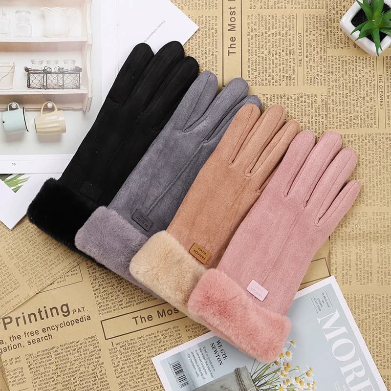 Guanti da ciclismo invernali da donna in cashmere caldo pelle scamosciata Guanti da guida touch screen da donna con polso in peluche di velluto doppio spesso