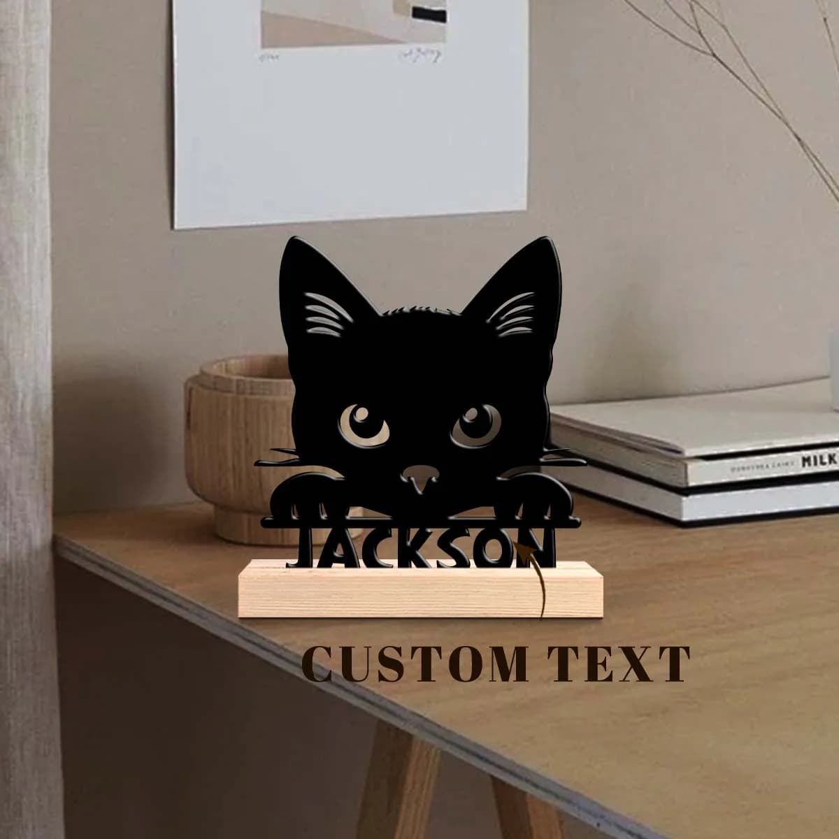 1pc Desktop Metal Ornaments Custom Name Equipped with Wooden Base Modern Rural Home Desktop Decorations