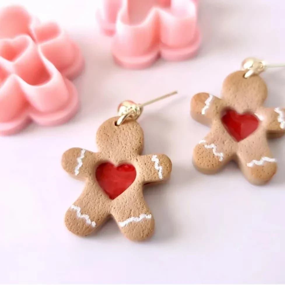 Set di taglierine per orecchini in argilla polimerica per biscotti riempiti di marmellata DINGERBREAD MAN | Formine per argilla natalizia | Vacanze | Inverno | Stravagante | Coo