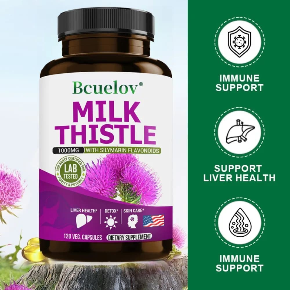 Estratto di Cardo Mariano 1000mg - Senza Glutine, Non OGM, Integratore Antiossidante per Pelle Sana, Fegato, Disintossicazione, Digestione, Sistema Immunitario