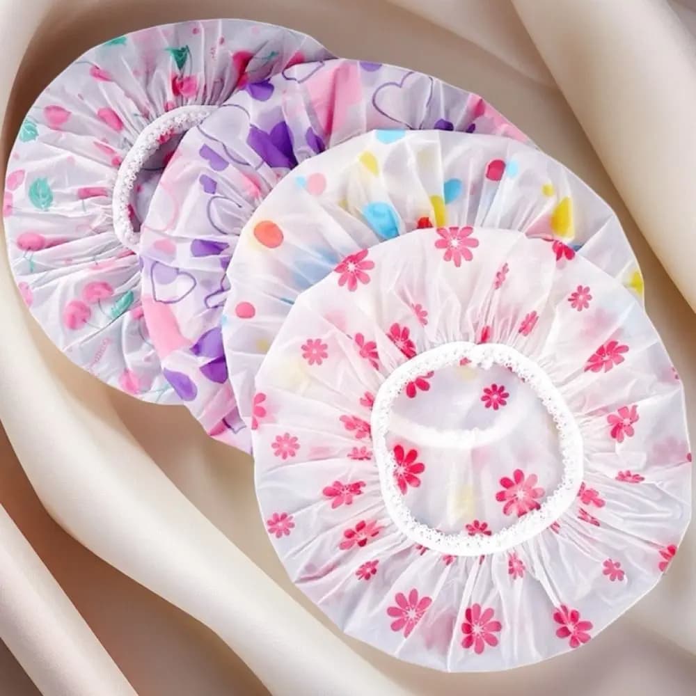4 pezzi Nuovo Cuffia da Doccia Elastica Larga Riutilizzabile Anti-olio per Capelli Asciutti, Impermeabile e Spessa, Accessori Bagno