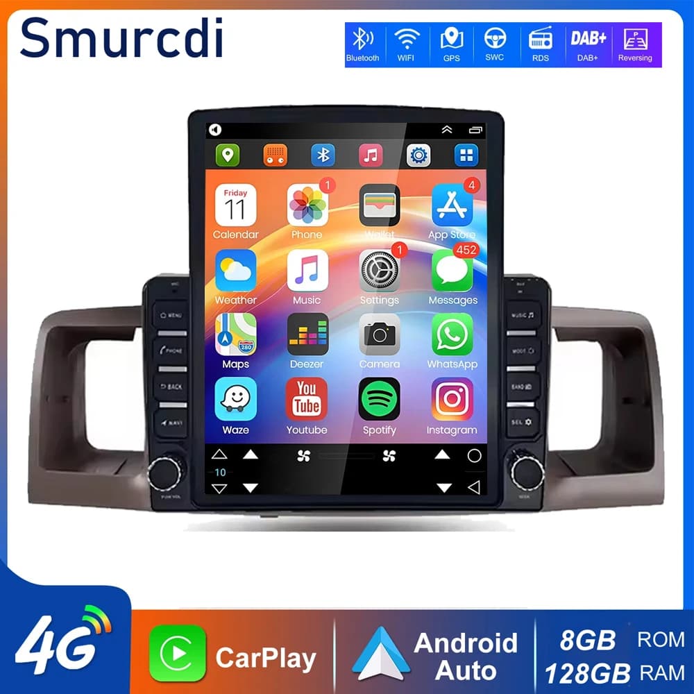 Autoradio Android 16 da 9.7'' con CarPlay per Toyota Corolla E130 E120 2000-2004, Lettore Multimediale Stereo con Schermo Touch e Navigazione
