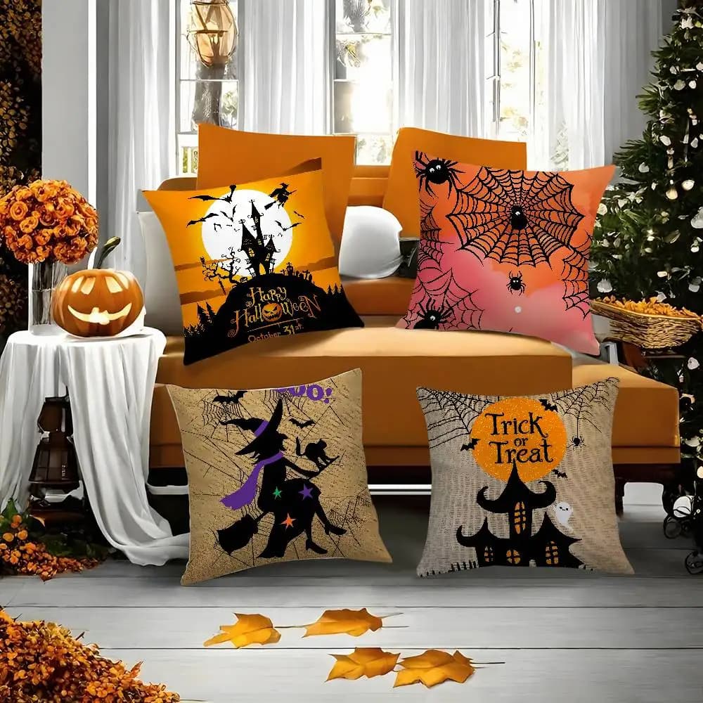 Scary Halloween Bat Pumpkin Pillow Case Short plush Double-sided Print Square Throw Pillow Covers Sofa Home Cushion Decor
