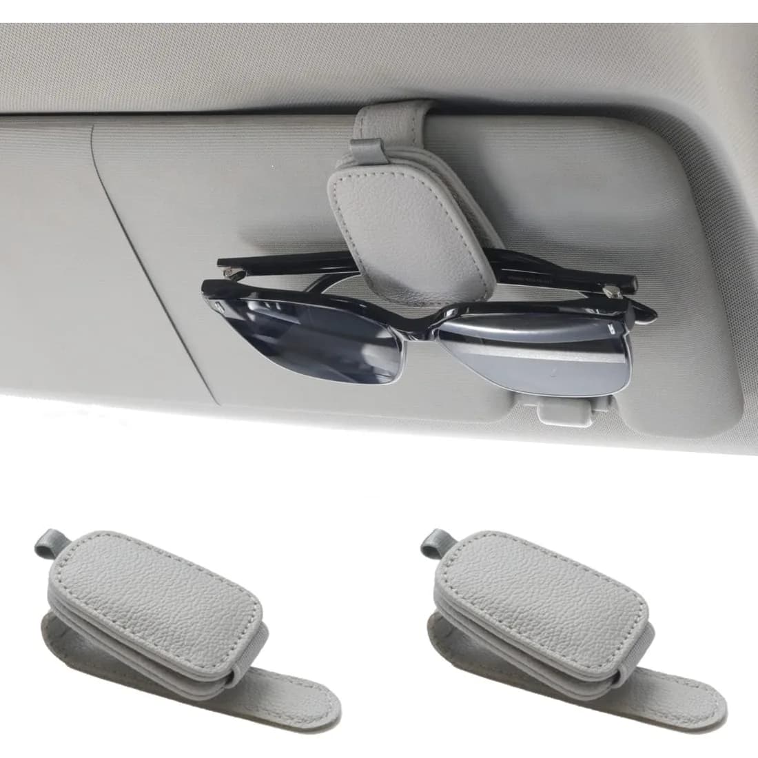 2 Pezzi Supporto Magnetico in Pelle Grigio Argento per Occhiali da Sole, Clip Multiuso per Visiera Auto, Organizzatore Interno Auto Durevole, Clip Pratica per Occhiali, Biglietti, Carte, Piccoli Accessori per Veicoli