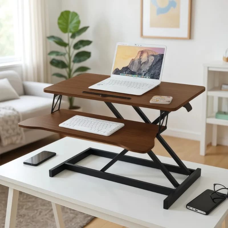 32 inch Sit to Stand Riser height adjustable desk converter with large keyboard tray for laptop with double monitor