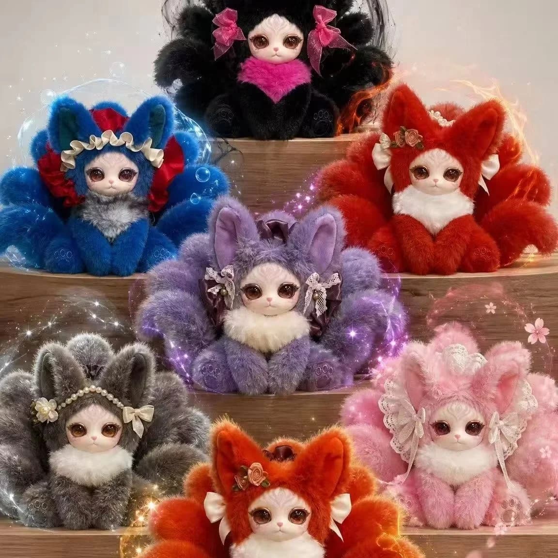 Fuyou Nine Tailed Fox Mini Blind Box Plush Toy, Cute Collectible Stuffed Figurine Ornament Home Decor Gift For Adult Ladies Fans