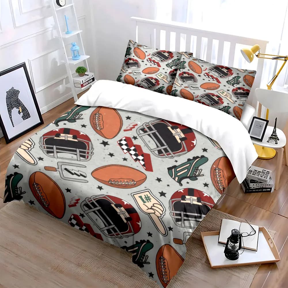 Set di decorazioni a tema football americano, set di biancheria da letto morbida e delicata sulla pelle, include 1 copripiumino e 2 federe, idea regalo