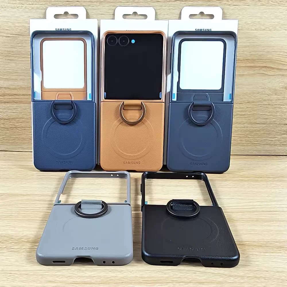 Original For Magsafe Magnet Ring Leather Case Samsung Z Flip8 Flip7 5G Slim Eco-Leather Wireless Charge Shockproof Protect Cover